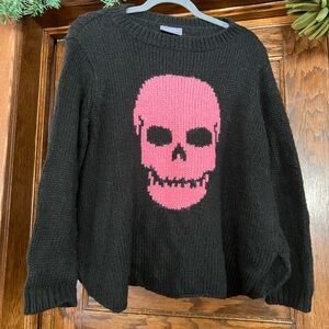 Wooden Ships Black Sweater with Pink Skull Motif